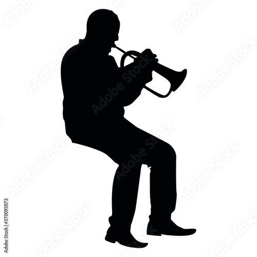 man playing flugelhorn vector silhouette illustration sitting musician with wind instrument
