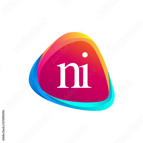 Letter NI logo in triangle shape and colorful background, letter combination logo design for company identity.