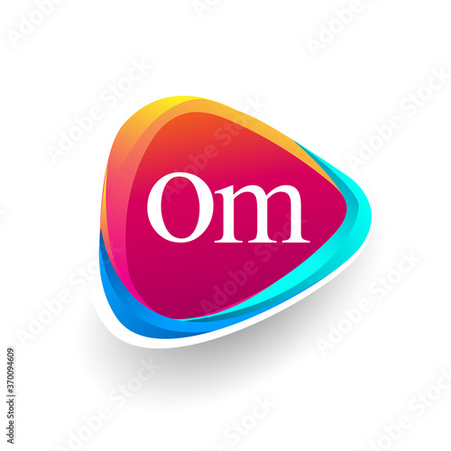 Letter OM logo in triangle shape and colorful background, letter combination logo design for company identity.