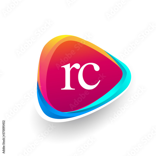 Letter RC logo in triangle shape and colorful background, letter combination logo design for company identity.
