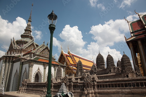 View of The Grand Palace and Model Of Angkor Wat with Ancient temple Wat Phra Kaew in Bangkok Thailand