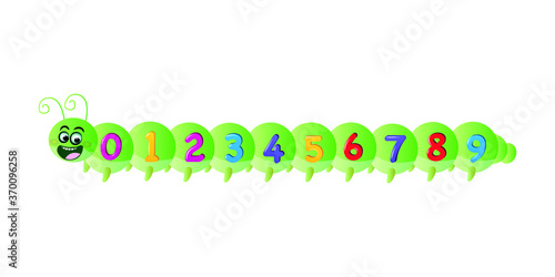Kids Colored Cartoon Number Set. Cute cartoon caterpillar Vector illustration. Vector set of 1-9 digit baby icons. school, nursery Mathematical Symbols.