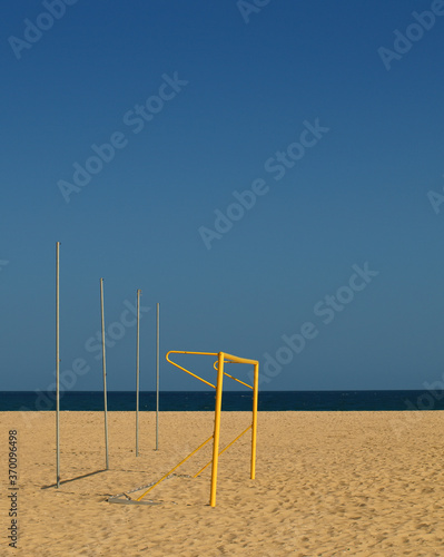 Empty goal with no net at a beach in Tavira, Portugal