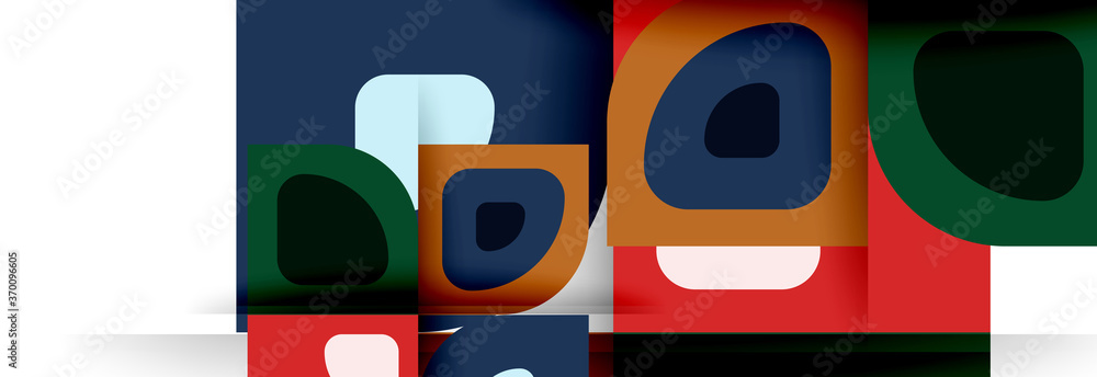 Fototapeta premium Set of vector modern geometric abstract backgrounds with repeating abstract round shapes patterns and shadow effects