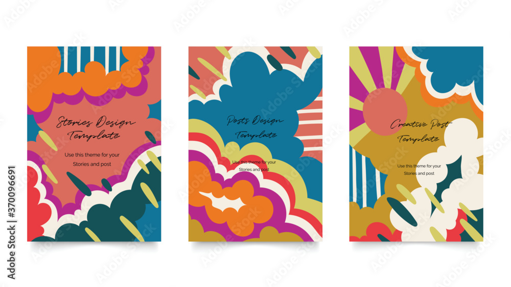 Abstract arts 70s cover design vector. Modern Art 1970s graphics design for poster, social ads, business cards, invitations,  flyers and brochures.