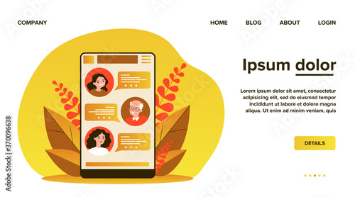 Online family chat. Children using smartphone app or messenger for grandpa texting flat vector illustration. Social distance, lockdown concept for banner, website design or landing web page