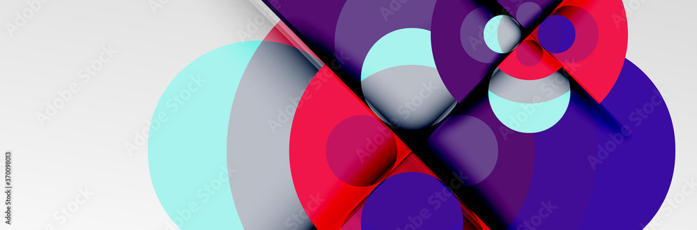 Bright color circles, abstract round shapes and triangles composition with shadow effects. Vector modern geometric design template Bright color circles, abstract round shapes and triangles composition with shadow effects. Vector modern geometric design template