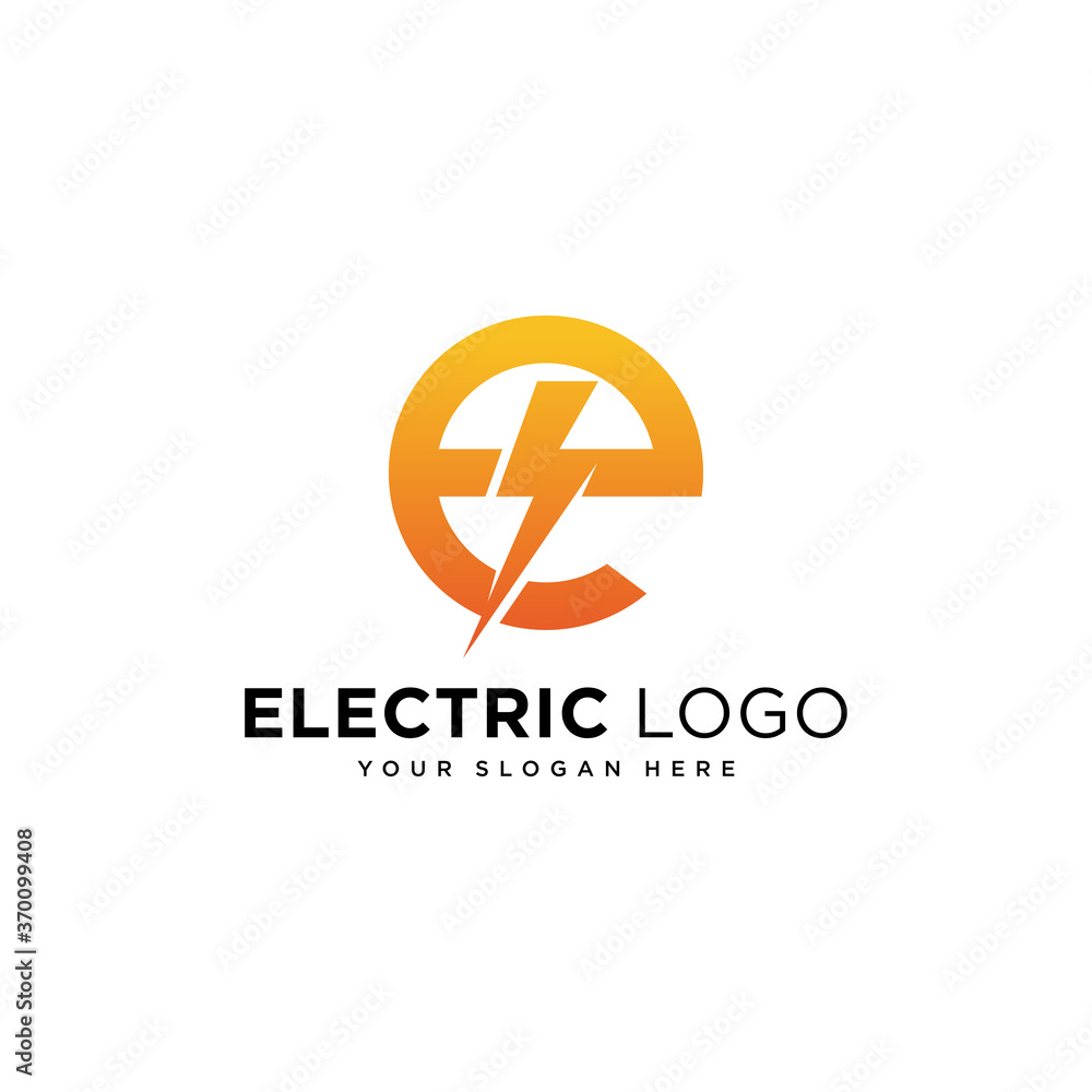 Initial E Letter with Lightning Bolt Logo Vector Design Stock Vector ...