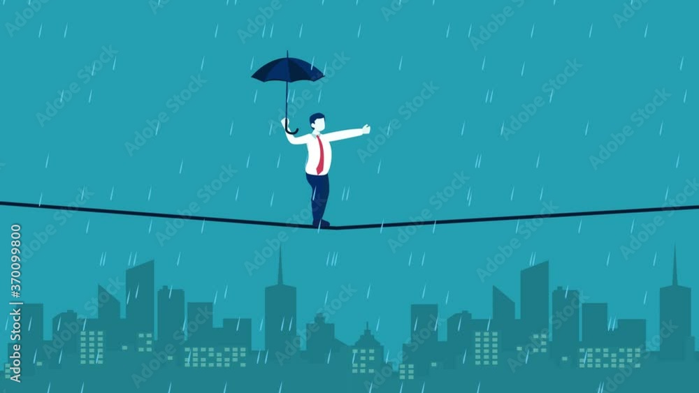 Businessman hold umbrella while walk on the rope Businessman hold umbrella while walk on the rope