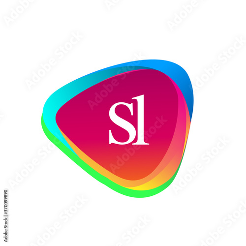 Letter SL logo in triangle shape and colorful background, letter combination logo design for company identity.