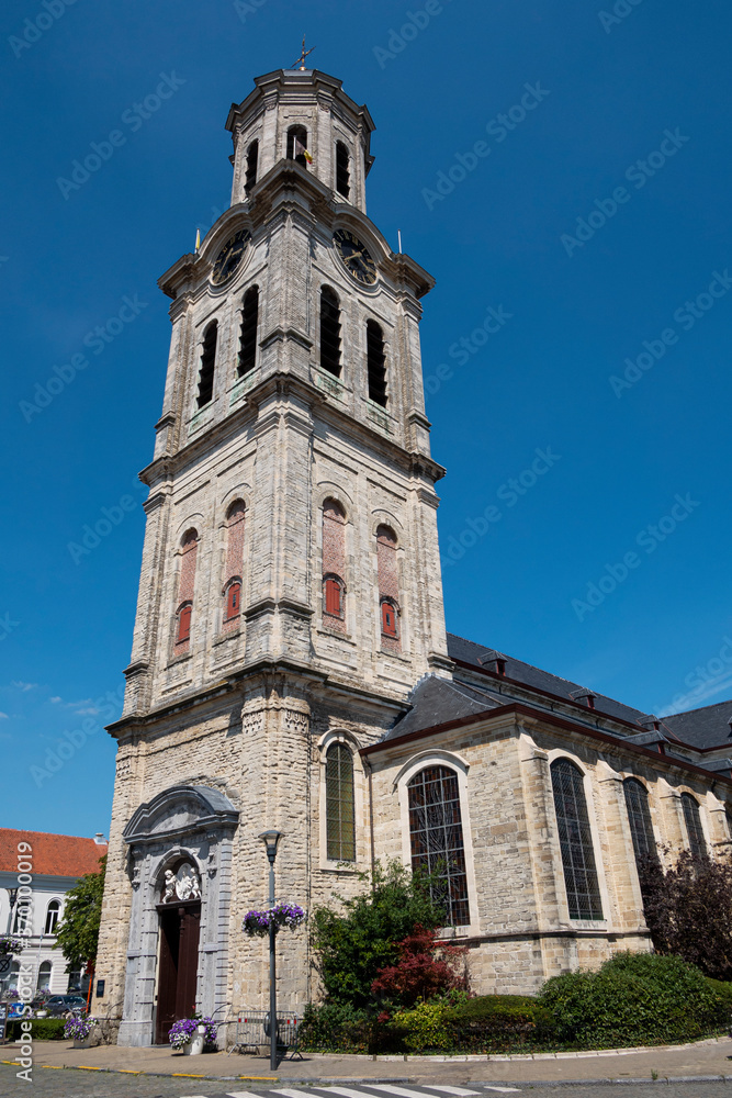 Lokeren, Belgium, Saint Laurentius Church with the high bell tower
