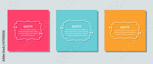 Quote text box. Quotations template. Decorative vintage frames on color background. Vector. Set of info comments and messages in textboxes. Colorful retro illustration in line style.
