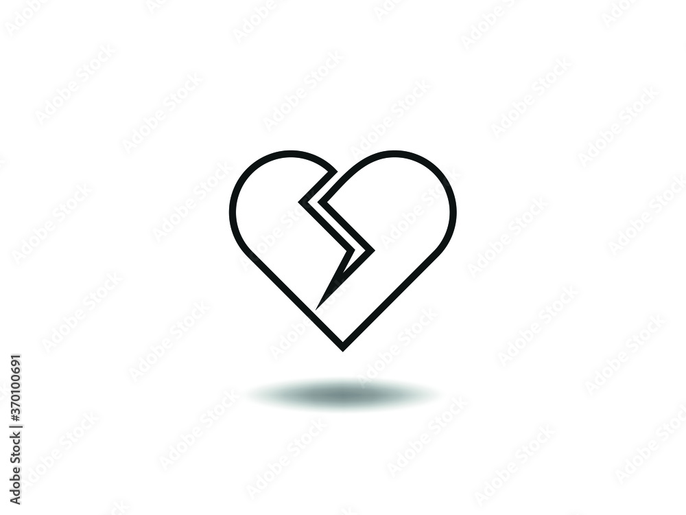 line Broken Heart Icon Vector illustration. Hearts Love symbol. Valentine's Day sign, emblem isolated on white with shadow, Flat style for graphic and web design, logo. EPS10 black pictogram. line Broken Heart Icon Vector illustration. Hearts Love symbol. Valentine's Day sign, emblem isolated on white with shadow, Flat style for graphic and web design, logo. EPS10 black pictogram.