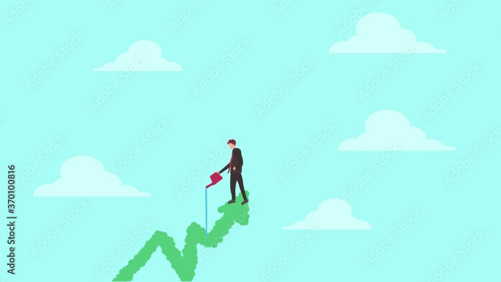 Businessman standing on plant shaped upward arrow Businessman standing on plant shaped upward arrow