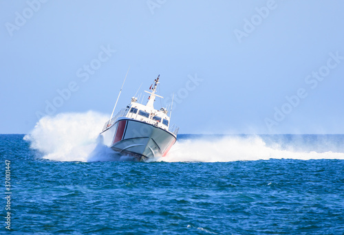 Coast Guard patrol boat rushing to the rescue