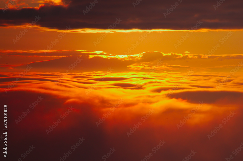 朝陽に照らされて輝く雲の海