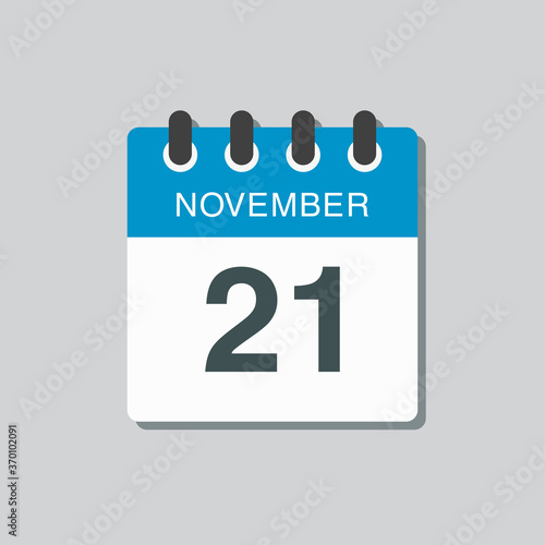 Calendar icon day 21 November, template icon day