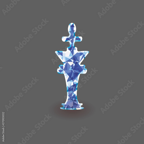 Isolated vector image of a chess piece with a diamond texture. Diamond white king. Stylized figure of a stone icon.