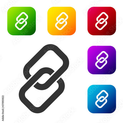 Black Chain link icon isolated on white background. Link single. Hyperlink chain symbol. Set icons in color square buttons. Vector.