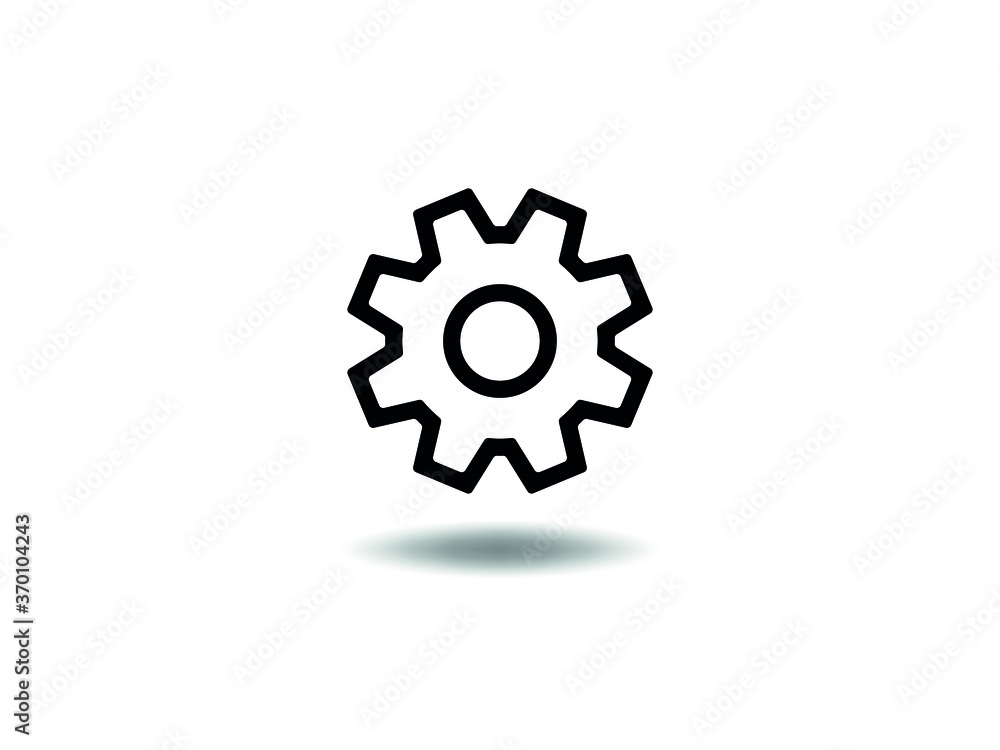 Settings Icon Vector illustration. Gear symbol. Maintenance sign, emblem isolated on white background with shadow, Flat style for graphic and web design, logo. EPS10 black pictogram.
