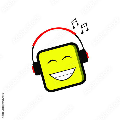 smile emoji listening to music from headphones, smiley, sing, headset
