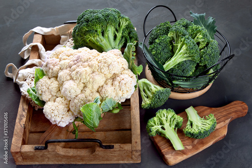Raw cauliflower and broccoli photo