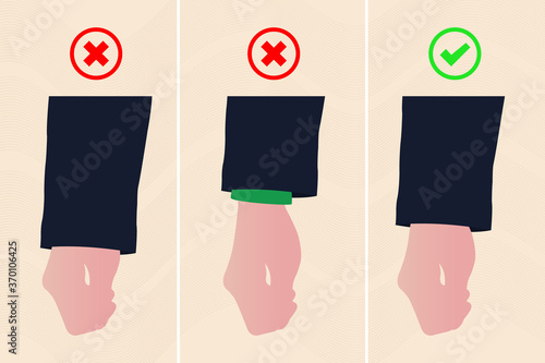 Wear the right jacket. Properly use jacket sleeve length. Concept vector design use and don't use jacket sleeve.