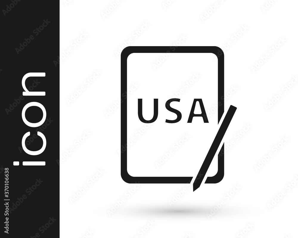 Black USA United states of america on graphic tablet icon isolated on white background. Vector. Black USA United states of america on graphic tablet icon isolated on white background. Vector.