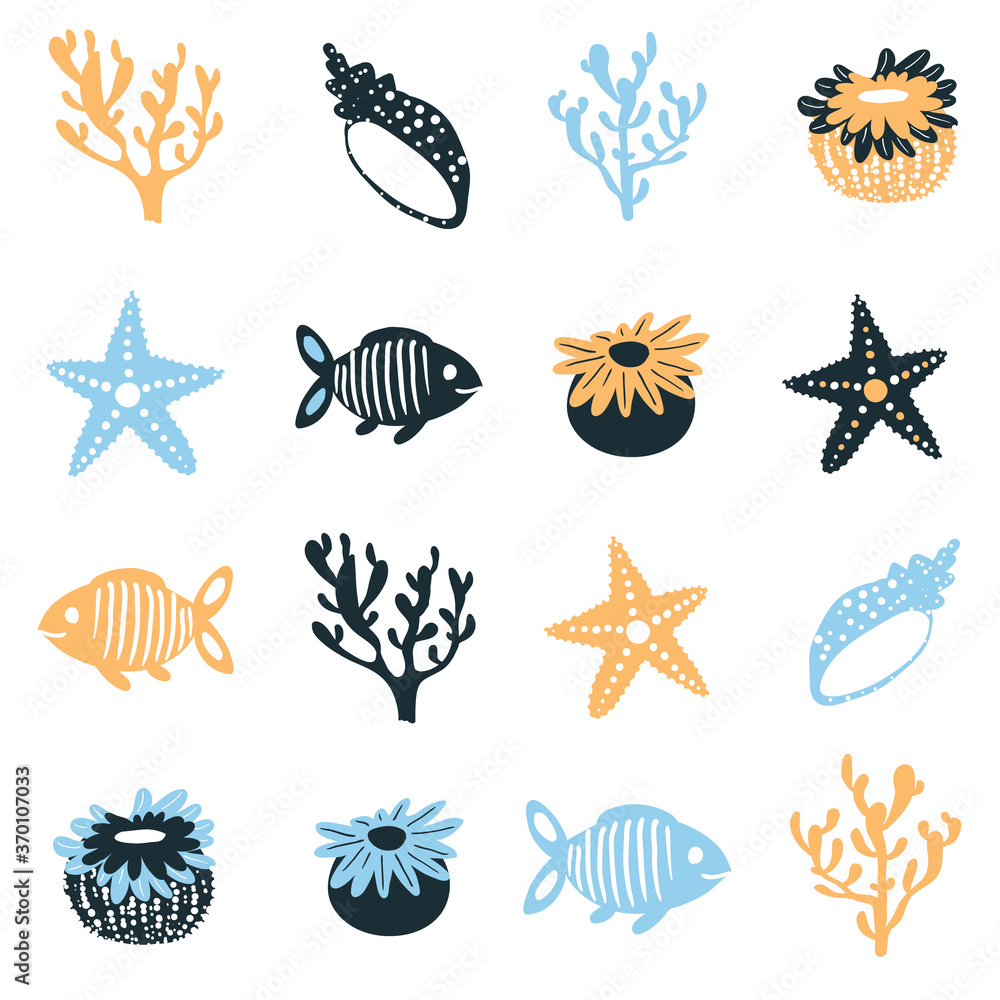 Beaches and Sea Life theme vector icons