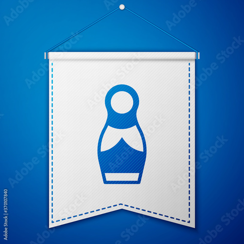 Blue Russian doll matryoshka icon isolated on blue background. White pennant template. Vector.