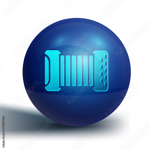 Blue Musical instrument accordion icon isolated on white background. Classical bayan, harmonic. Blue circle button. Vector.