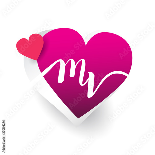 initial logo letter MV with heart shape red colored, logo design for wedding invitation, wedding name and business name.