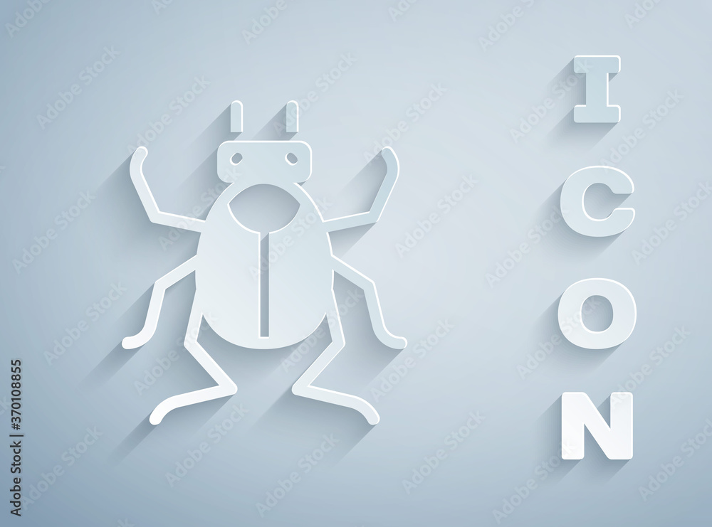Paper cut Beetle bug icon isolated on grey background. Paper art style. Vector. Paper cut Beetle bug icon isolated on grey background. Paper art style. Vector.