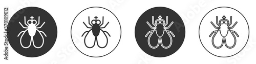 Black Insect fly icon isolated on white background. Circle button. Vector.
