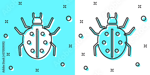 Black line Mite icon isolated on green and white background. Random dynamic shapes. Vector.