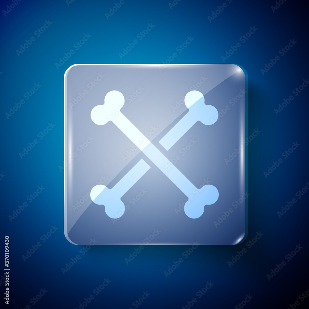 White Crossed human bones icon isolated on blue background. Square glass panels. Vector. White Crossed human bones icon isolated on blue background. Square glass panels. Vector.