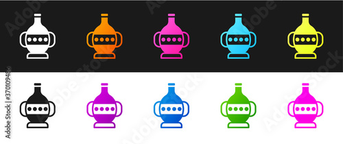 Set Ancient amphorae icon isolated on black and white background. Vector.