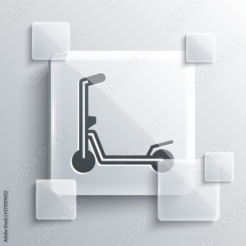 Grey Roller scooter for children icon isolated on grey background. Kick scooter or balance bike. Square glass panels. Vector.