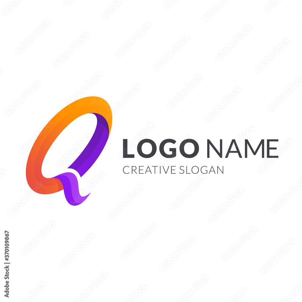 letter q logo template, modern 3d logo style in gradient purple and yellow color letter q logo template, modern 3d logo style in gradient purple and yellow color