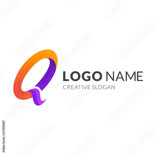 letter q logo template, modern 3d logo style in gradient purple and yellow color