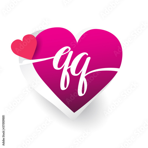 initial logo letter QQ with heart shape red colored, logo design for wedding invitation, wedding name and business name.