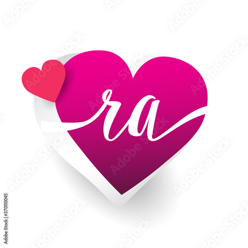 initial logo letter RA with heart shape red colored, logo design for wedding invitation, wedding name and business name.