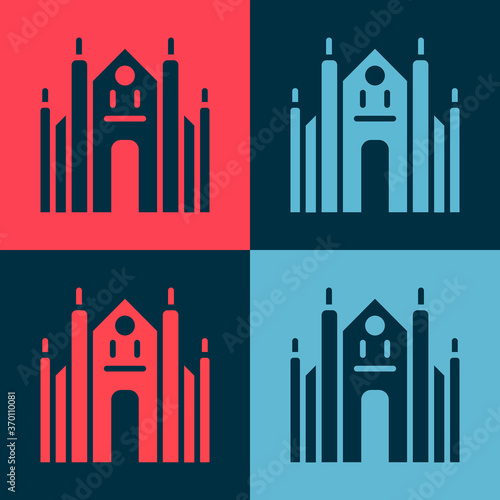 Pop art Milan Cathedral or Duomo di Milano icon isolated on color background. Famous landmark of Milan, Italy. Vector.