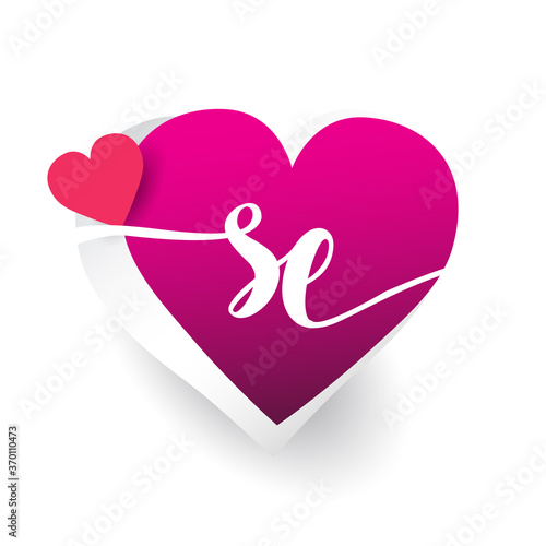 initial logo letter SE with heart shape red colored, logo design for wedding invitation, wedding name and business name.