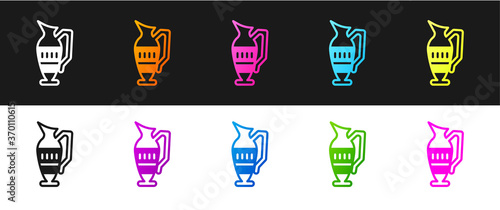 Set Ancient amphorae icon isolated on black and white background. Vector.