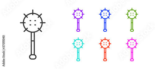 Black line Medieval chained mace ball icon isolated on white background. Medieval weapon. Set icons colorful. Vector.