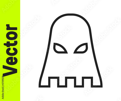 Black line Executioner mask icon isolated on white background. Hangman, torturer, executor, tormentor, butcher, headsman icon. Vector.