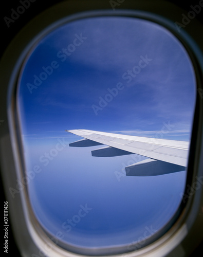 airplane window with wing