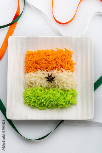 Photography Indian Tricolour or Tiranga Rice for indian Republic and Independence day celebr