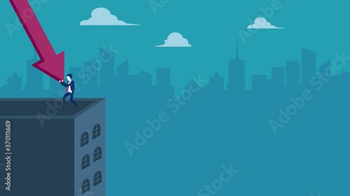 Male manager withstand declining financial arrow